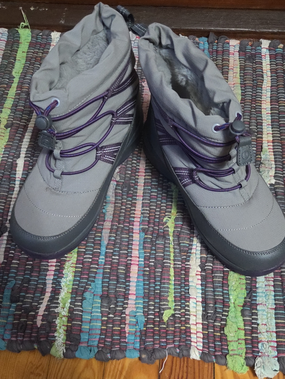 Lands' End Kids' Gray Winter Boots with Purple Accents
